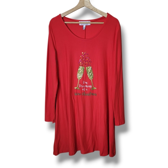 Tiara International Christmas Sleepshirt NWT L Holiday Wine Humor - Picture 1 of 8